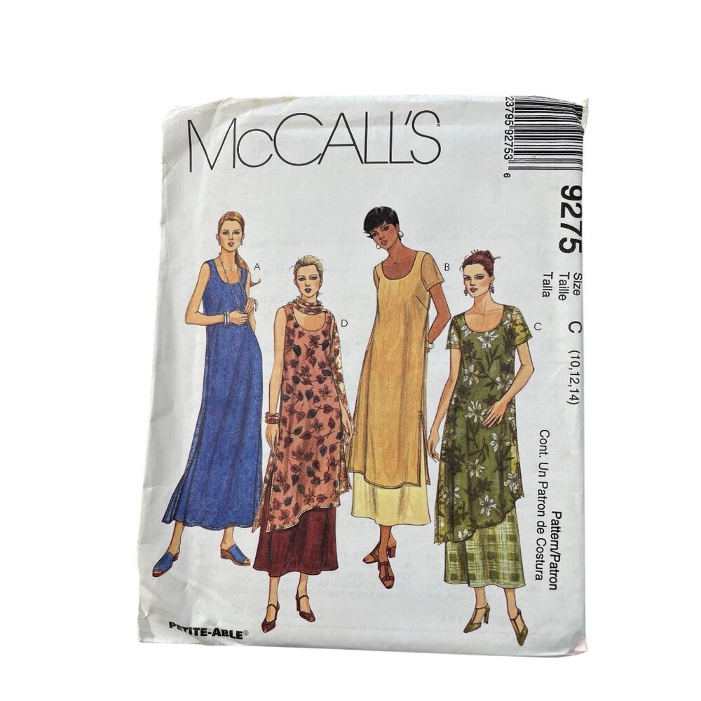 90s McCalls Sewing Pattern 9275 Misses Dress and Scarf Size 10 12 14 Retro UNCUT